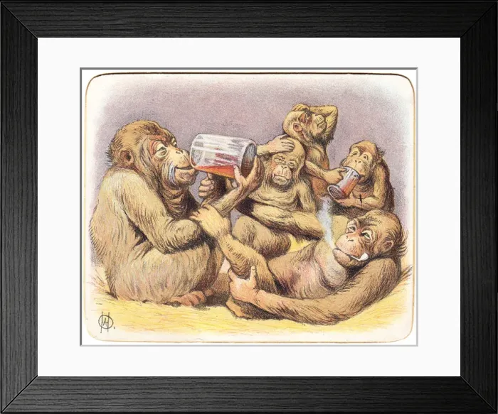 Framed Print : Five monkeys on a Christmas card Framed Print : Five monkeys on a Christmas card