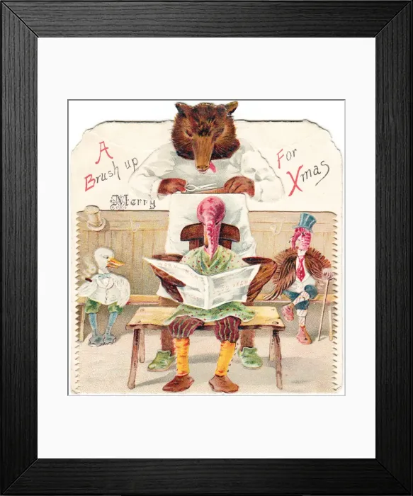 Framed Print : Two turkeys and a goose on a Christmas card Framed Print : Two turkeys and a goose on a Christmas card