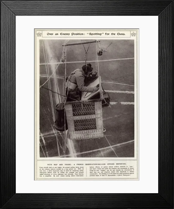 Framed Print : A Kite Balloon car over the Western Front, WW1 Framed Print : A Kite Balloon car over the Western Front, WW1