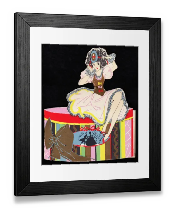 Framed Print : Lady sitting on a hat box Framed Print : Lady sitting on a hat box