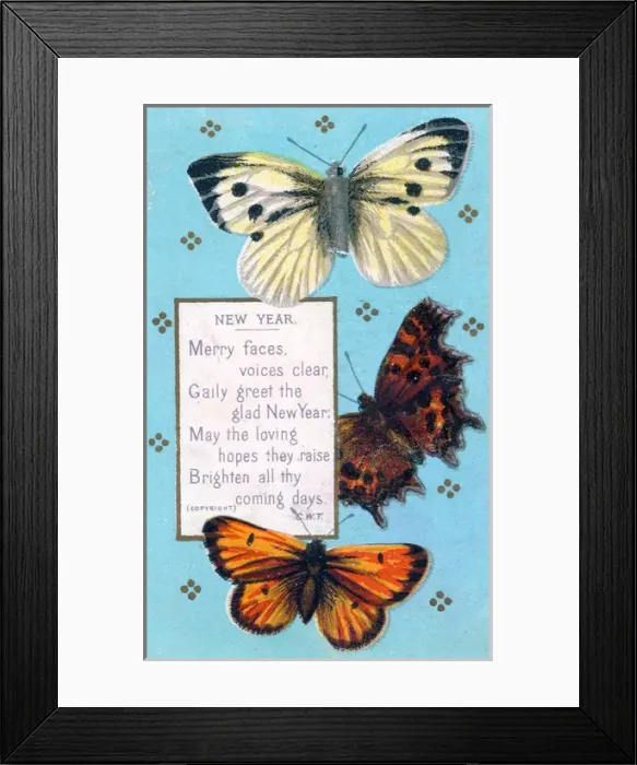 Framed Print : Three butterflies on a New Year card Framed Print : Three butterflies on a New Year card