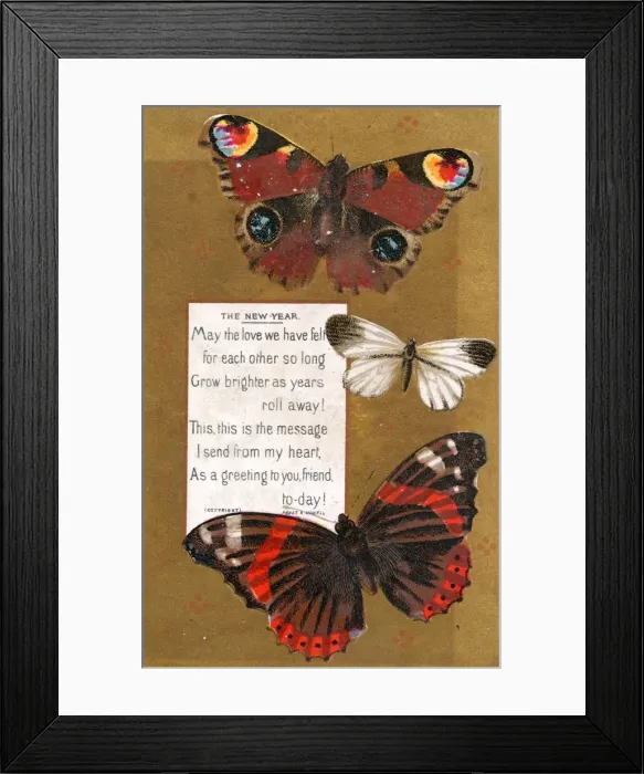 Framed Print : Three butterflies on a New Year card Framed Print : Three butterflies on a New Year card