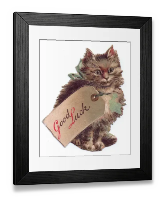 Framed Print : Kitten on a Good Luck gift tag Framed Print : Kitten on a Good Luck gift tag