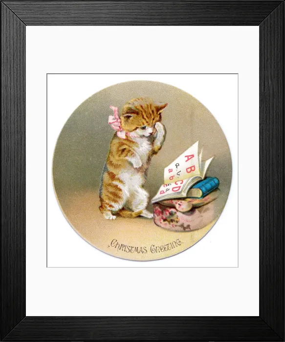 Framed Print : Kitten on a circular Christmas card Framed Print : Kitten on a circular Christmas card