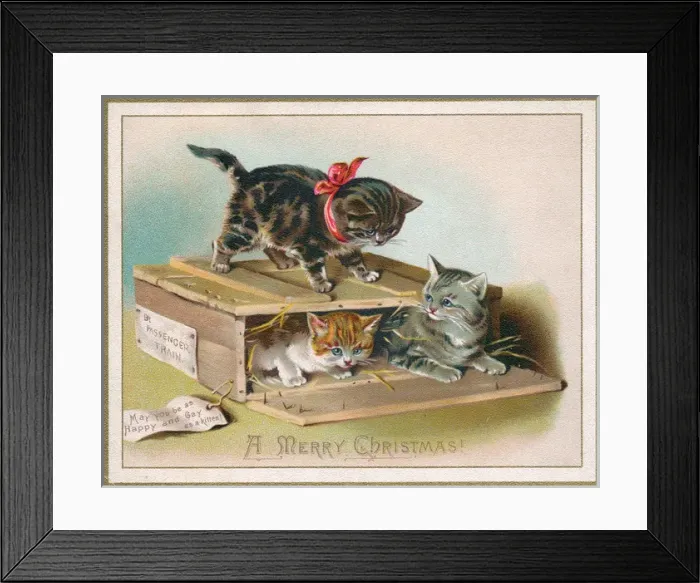 Framed Print : Three kittens on a Christmas card Framed Print : Three kittens on a Christmas card