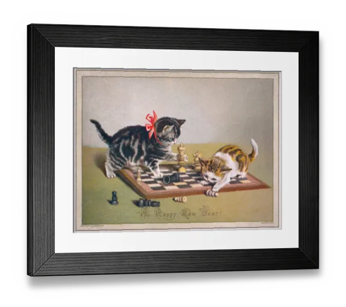Framed Print : Two kittens on a New Year card