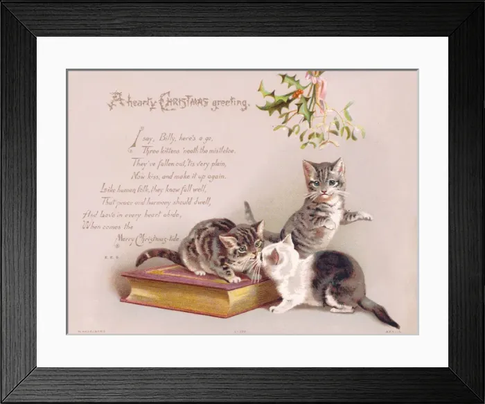 Framed Print : Three kittens on a Christmas card Framed Print : Three kittens on a Christmas card