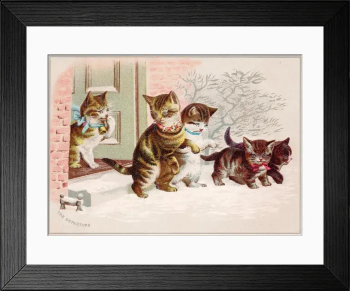 Framed Print : Five cats and kittens on a Christmas card Framed Print : Five cats and kittens on a Christmas card