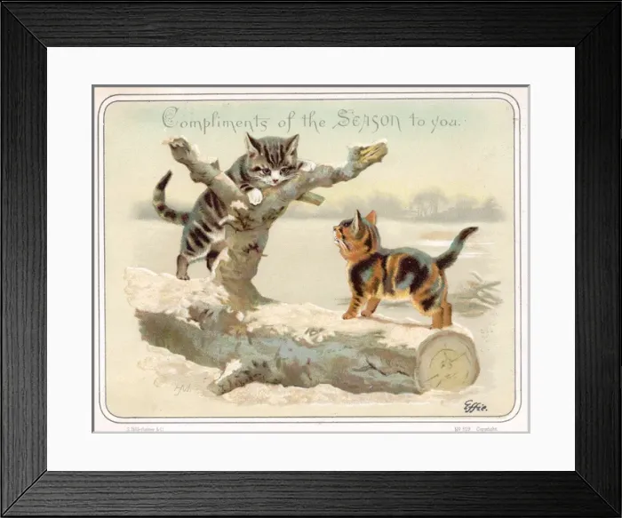 Framed Print : Two kittens in the snow on a Christmas card Framed Print : Two kittens in the snow on a Christmas card