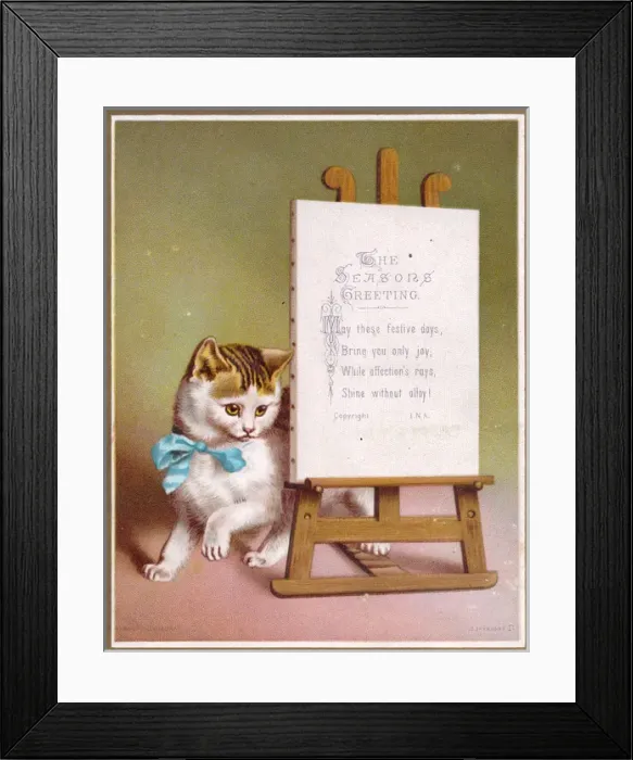 Framed Print : Tabby and white cat on a Christmas card Framed Print : Tabby and white cat on a Christmas card