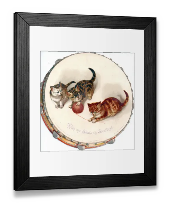 Framed Print : Three kittens on a cutout Christmas card Framed Print : Three kittens on a cutout Christmas card