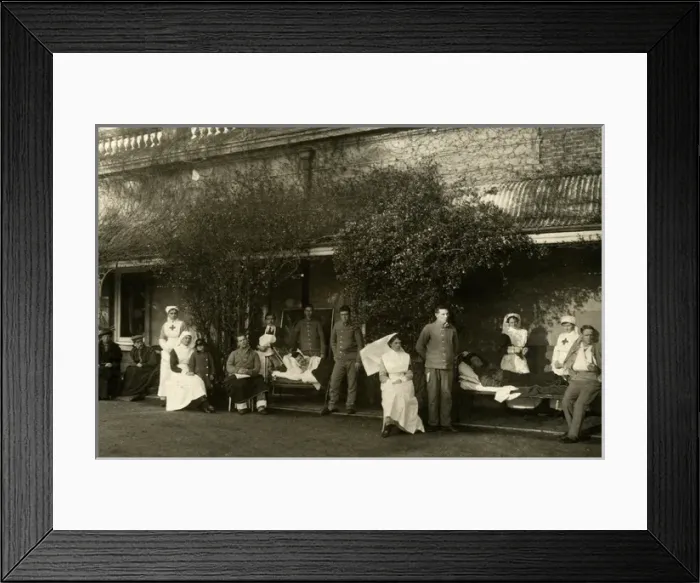 Framed Print : Nurses & Patients, Front Verandah, Quex Park Framed Print : Nurses & Patients, Front Verandah, Quex Park