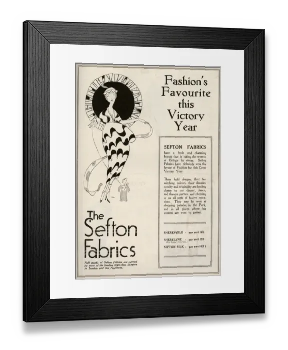 Framed Print : Sefton Fabrics advertisement 1919 - Victory Year Framed Print : Sefton Fabrics advertisement 1919 - Victory Year
