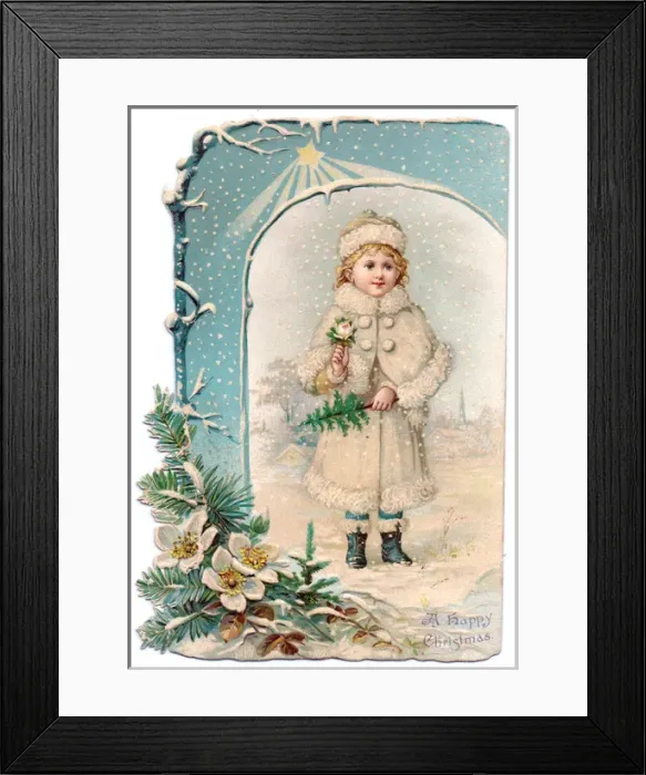 Framed Print : Little girl in the snow on a Christmas card Framed Print : Little girl in the snow on a Christmas card