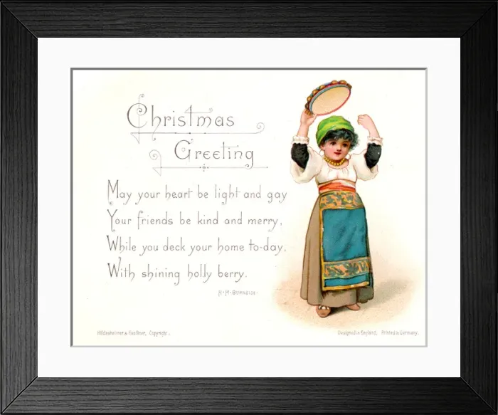 Framed Print : Little girl in peasant costume on a Christmas card Framed Print : Little girl in peasant costume on a Christmas card