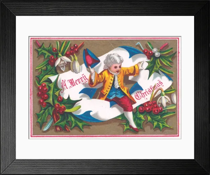 Framed Print : Boy in historical costume on a Christmas card Framed Print : Boy in historical costume on a Christmas card
