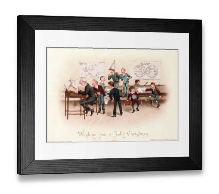 Framed Print : Schoolboys and teacher on a Christmas card Framed Print : Schoolboys and teacher on a Christmas card