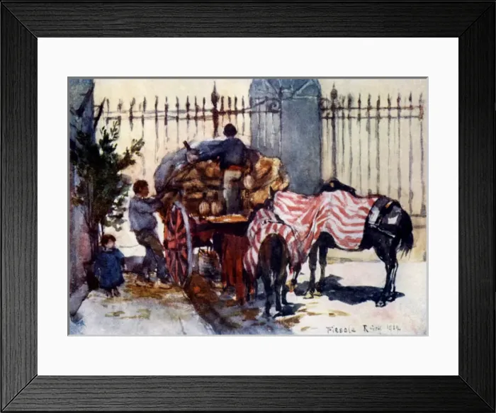 Framed Print : Loading a cart with wine flasks, Florence, Italy - morning Framed Print : Loading a cart with wine flasks, Florence, Italy - morning