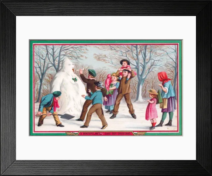 Framed Print : Children making a snowman on a Christmas card Framed Print : Children making a snowman on a Christmas card