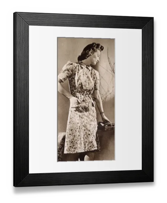 Framed Print : Utility floral coverall, 1943 - WWII fashion Framed Print : Utility floral coverall, 1943 - WWII fashion
