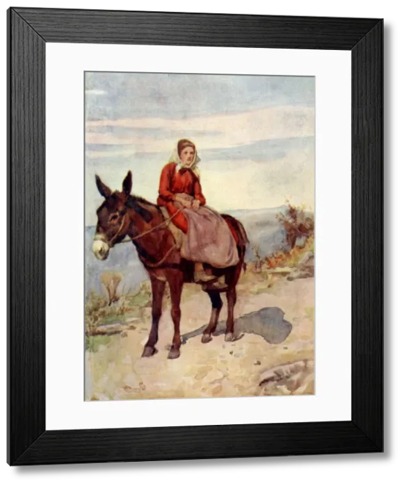 Framed Print : Italian Mountain Girl riding a mule sidesaddle Framed Print : Italian Mountain Girl riding a mule sidesaddle