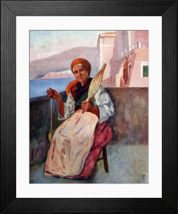 Framed Print : House top - Sorrento - an old woman spinning wool Framed Print : House top - Sorrento - an old woman spinning wool