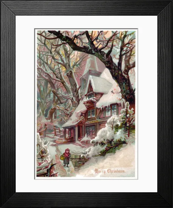 Framed Print : Little girl in the snow on a Christmas card Framed Print : Little girl in the snow on a Christmas card