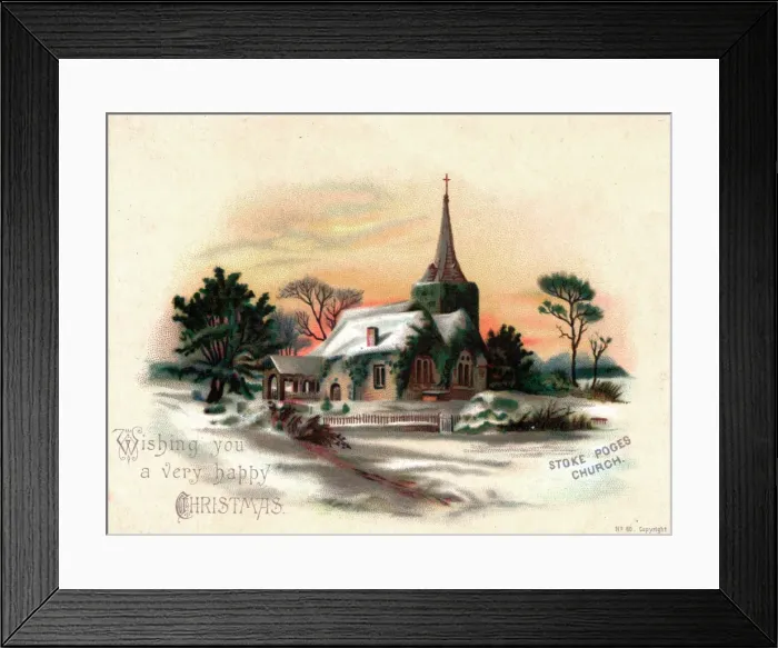 Framed Print : Rural snow scene with church on a Christmas card Framed Print : Rural snow scene with church on a Christmas card