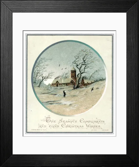 Framed Print : Rural snow scene with church on a Christmas card Framed Print : Rural snow scene with church on a Christmas card