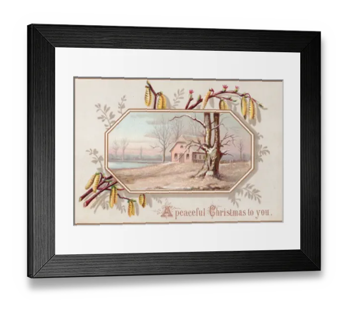 Framed Print : Rural scene with cottage on a Christmas card Framed Print : Rural scene with cottage on a Christmas card