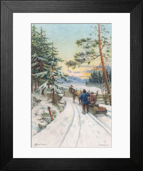 Framed Print : Country lane with snow on a Christmas card Framed Print : Country lane with snow on a Christmas card