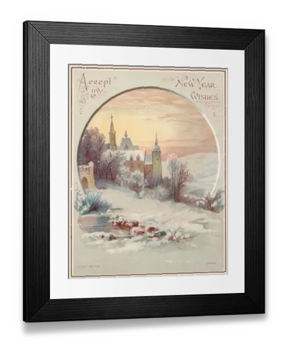 Framed Print : Rural snow scene on a New Year card Framed Print : Rural snow scene on a New Year card