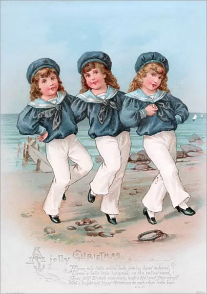 Three boys in sailor suits on a Christmas card