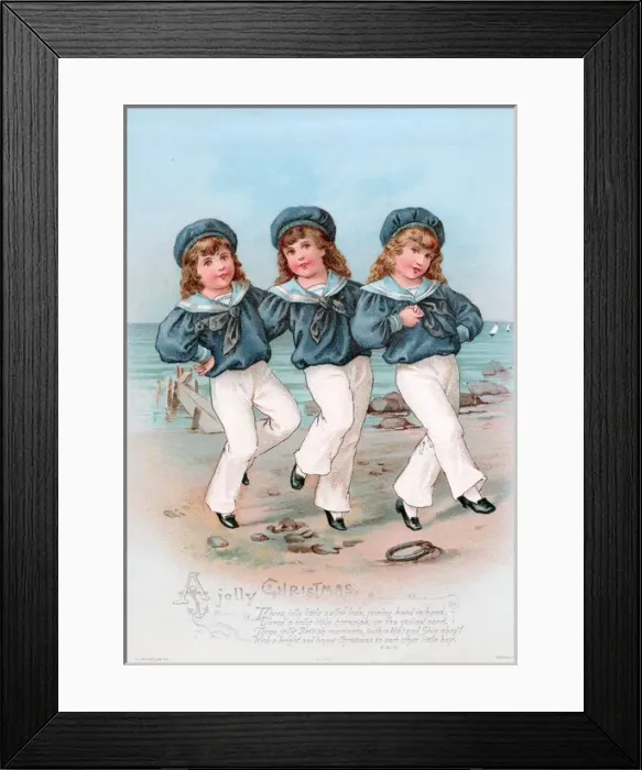 Framed Print : Three boys in sailor suits on a Christmas card Framed Print : Three boys in sailor suits on a Christmas card