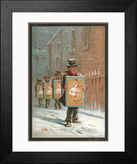 Framed Print : Four sandwich men in the snow on a Christmas card Framed Print : Four sandwich men in the snow on a Christmas card
