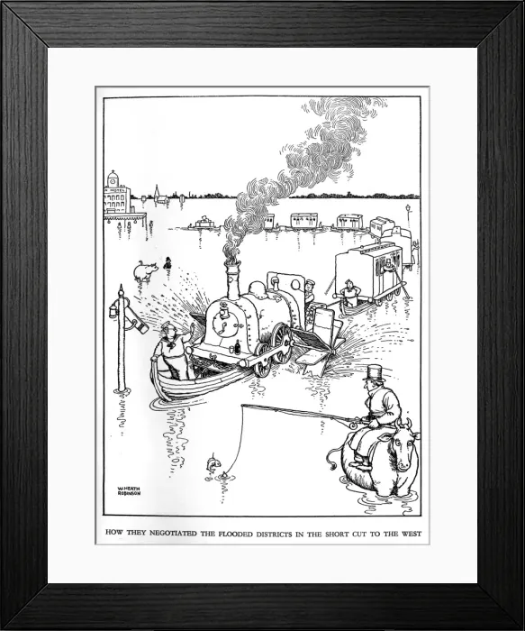 Framed Print : Illustration, Railway Ribaldry by W Heath Robinson Framed Print : Illustration, Railway Ribaldry by W Heath Robinson