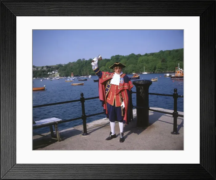Framed Print : Town crier in action, Fowey, Cornwall Framed Print : Town crier in action, Fowey, Cornwall