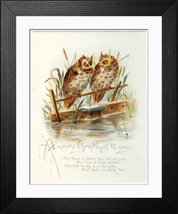 Framed Print : Two owls on a Christmas card Framed Print : Two owls on a Christmas card