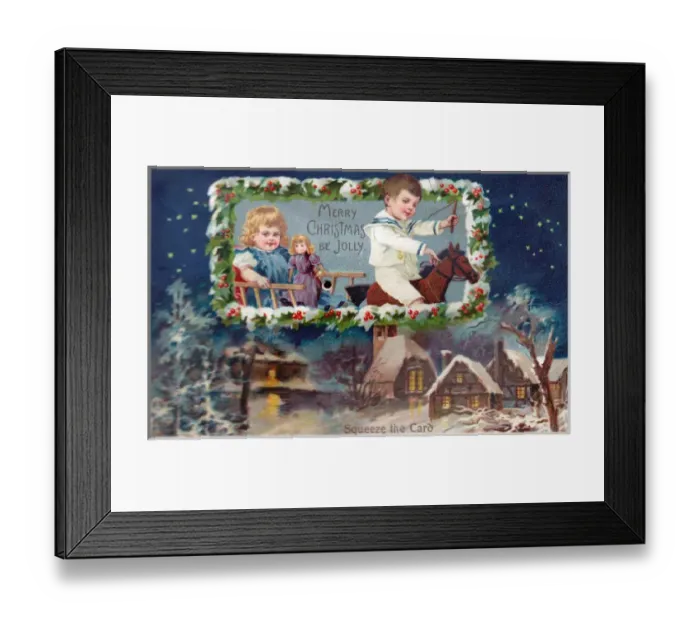 Framed Print : Children and toys on an audible Christmas card Framed Print : Children and toys on an audible Christmas card