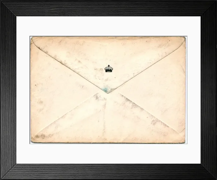 Framed Print : Handwritten envelope containing Queen Mary Christmas card Framed Print : Handwritten envelope containing Queen Mary Christmas card