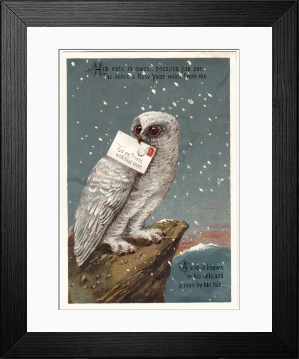 Framed Print : Owl on a New Year card Framed Print : Owl on a New Year card