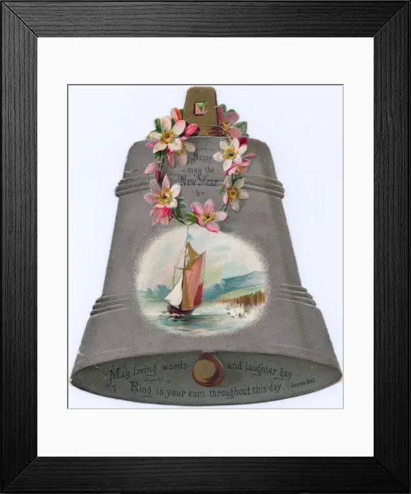 Framed Print : New Year card in the shape of a bell Framed Print : New Year card in the shape of a bell