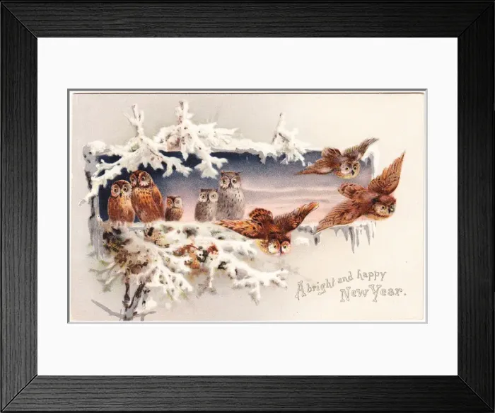 Framed Print : Eight owls on a New Year card Framed Print : Eight owls on a New Year card