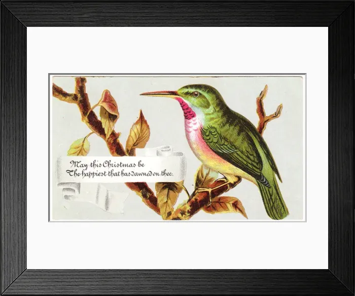 Framed Print : Green bird on a Christmas card Framed Print : Green bird on a Christmas card