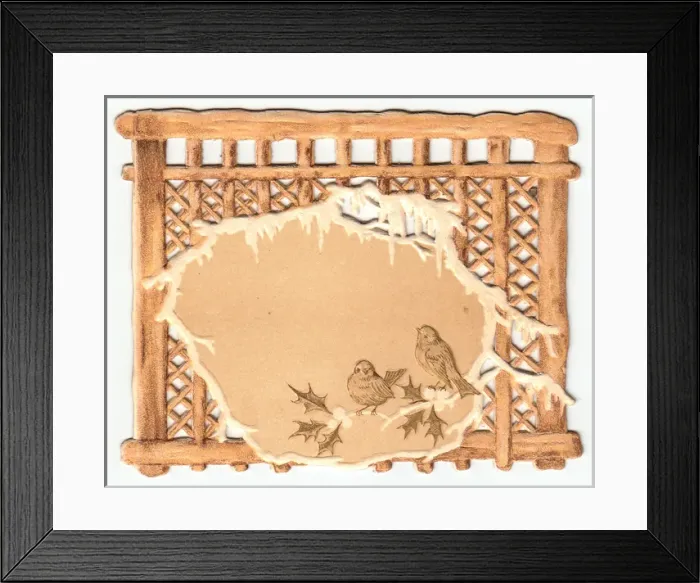 Framed Print : Two birds and holly on a Christmas card Framed Print : Two birds and holly on a Christmas card