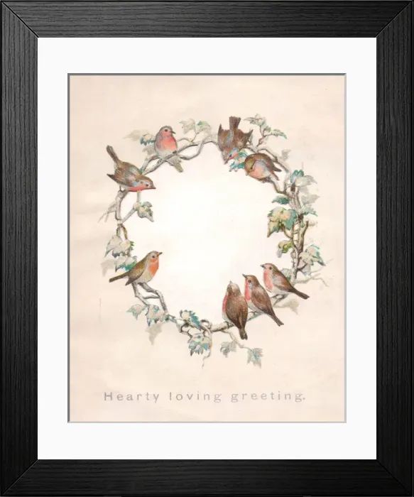 Framed Print : Circle of robins on a Christmas card Framed Print : Circle of robins on a Christmas card