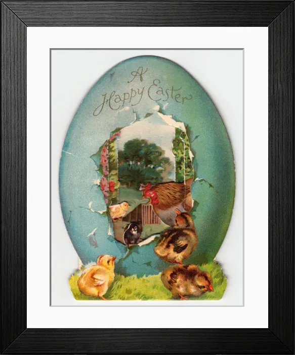 Framed Print : Hen and chicks on an Easter card Framed Print : Hen and chicks on an Easter card