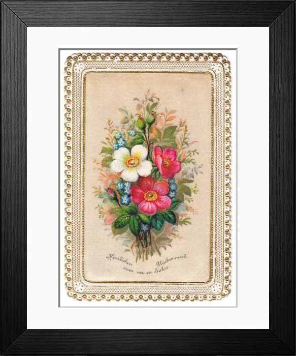 Framed Print : Bunch of flowers on a German New Year card Framed Print : Bunch of flowers on a German New Year card
