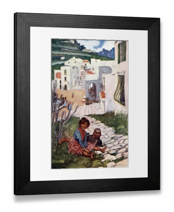 Framed Print : Children sitting in a street in Ravello, Italy Framed Print : Children sitting in a street in Ravello, Italy
