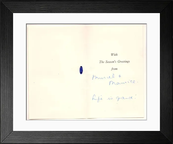 Framed Print : Christmas card (interior) with blue ribbon Framed Print : Christmas card (interior) with blue ribbon